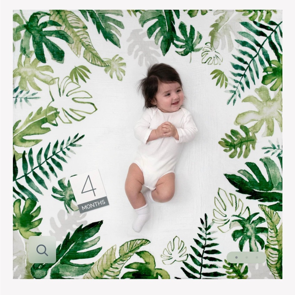 Little Unicorn Tropical Leaf photo blanket w/ month cards